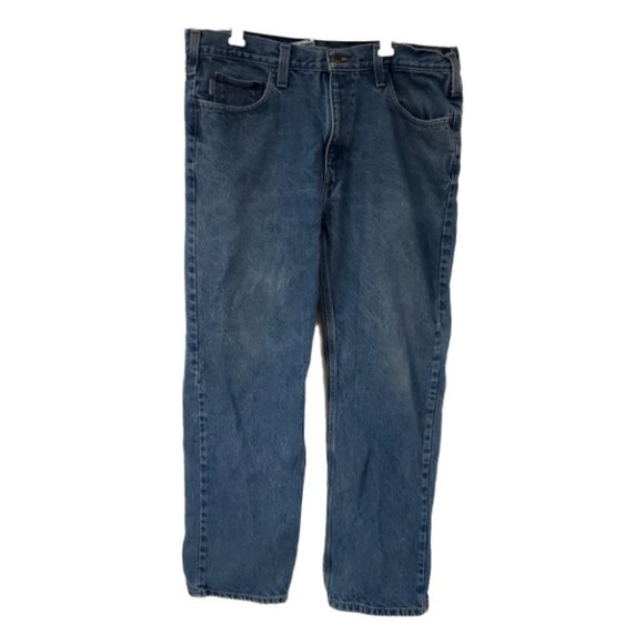 Carhartt Mens 38x32 Relaxed Fit Straight Leg 5 Pockets Heavy Work Denim Jeans - Picture 1 of 10
